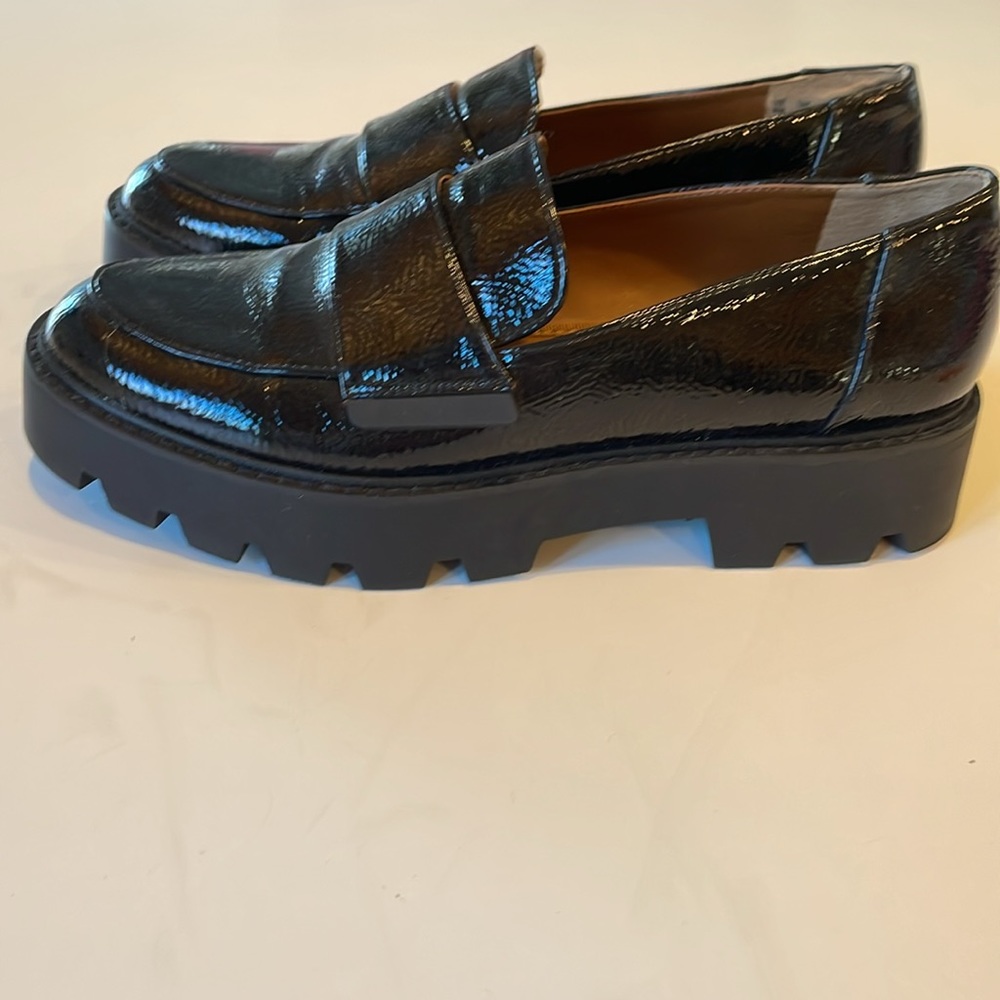 Franco Sarto Black Patent Leather Loafters, 8M, great condition